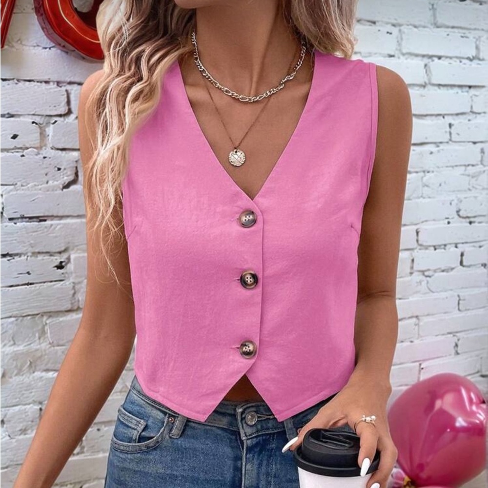 Pink Button-Down vest